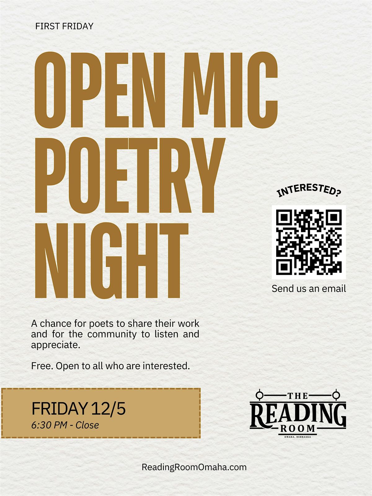 Poetry Open Mic at The Reading Room, 4 December | Event in Omaha | AllEvents