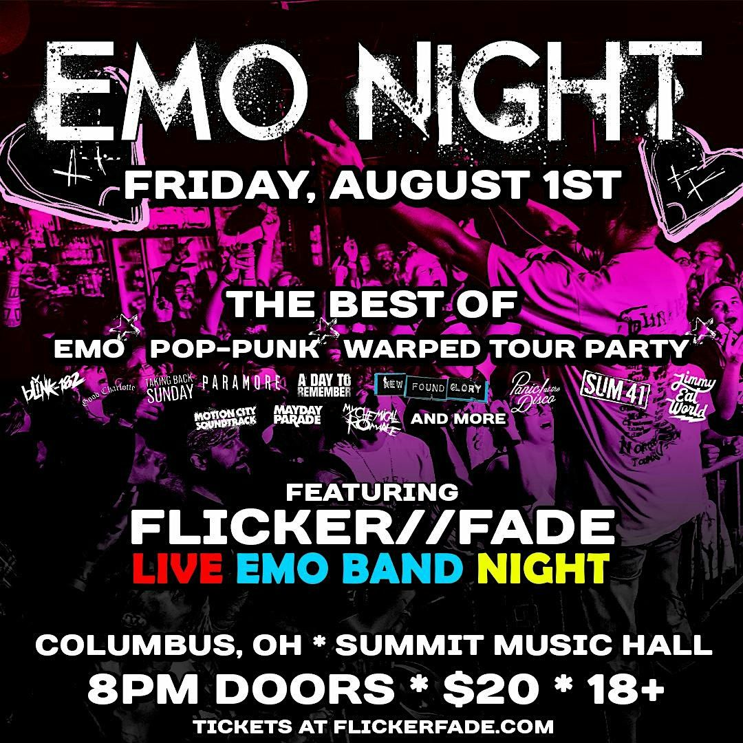 Flicker//Fade Live Band Emo Night, 1 August | Event in Columbus | AllEvents