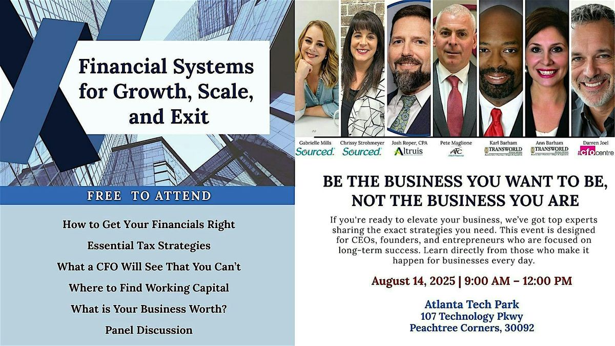 Financial Systems for Growth, Scale, and Exit, 14 August | Event in Peachtree Corners | AllEvents