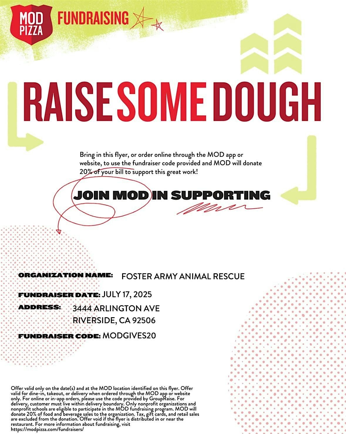 MOD Pizza Fundraiser, 17 July | Event in Riverside | AllEvents