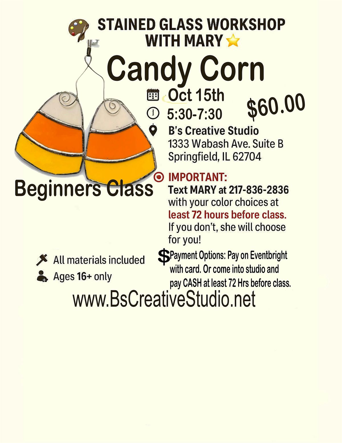 Beginners Stained Glass Candy Corn, 15 October | Event in Springfield | AllEvents