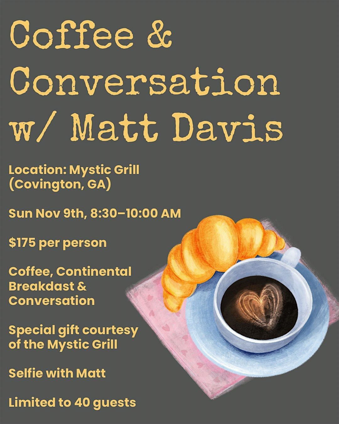 Matt Davis  Sun 9 AM Meet & Greet, 9 November | Event in Covington | AllEvents