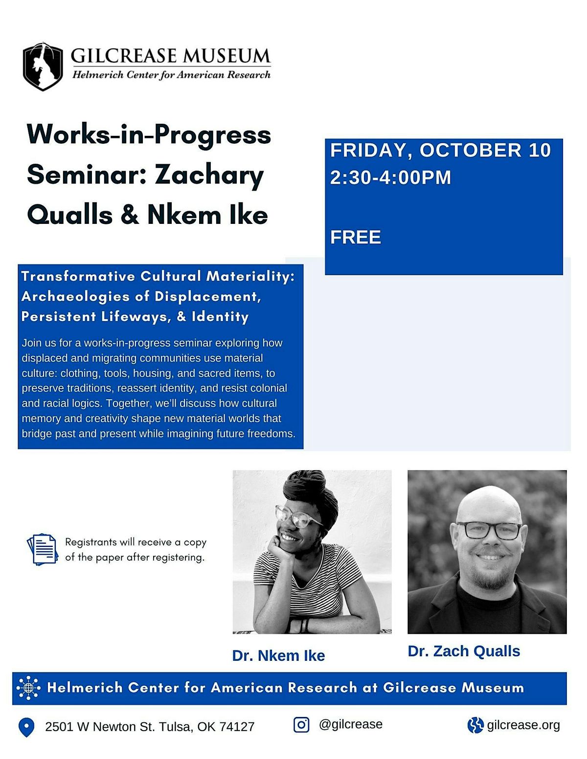 Transformative Cultural Materiality:  Displacement, Lifeways & Identity, 10 October | Event in Tulsa | AllEvents