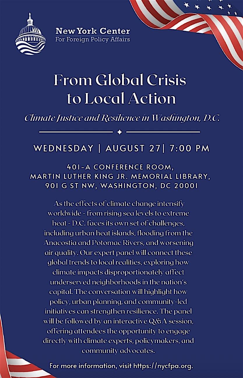 From Global Crisis to Local Action: Climate Justice and Resilience in D.C., 27 August | Event in Washington