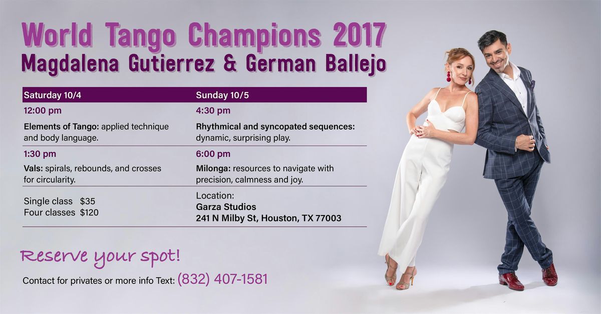 Argentine Tango Workshop with 2017 World Tango Champions Magdalena & German, 5 October | Event in Houston