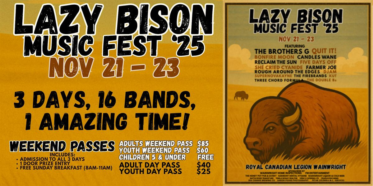 Lazy Bison Music Fest '25 (Nov 21-23), 21 November | Event in Wainwright | AllEvents