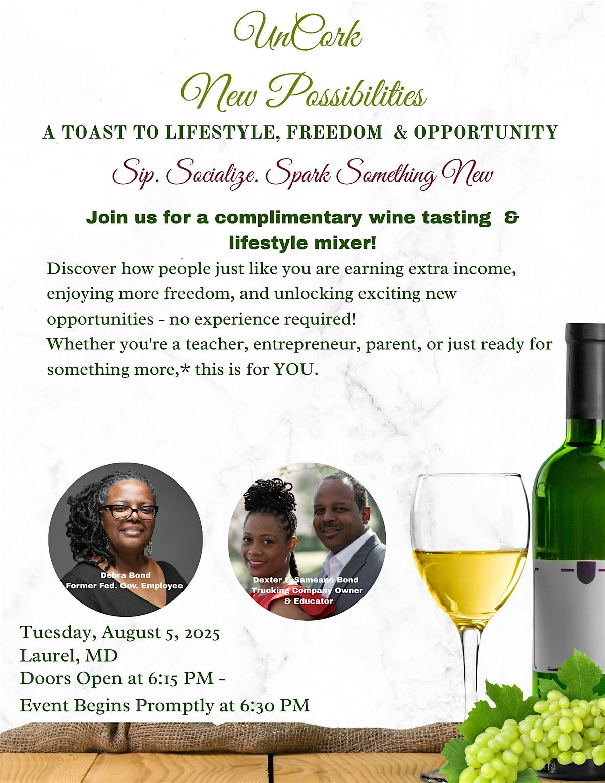 Uncork New Possibilities (Laurel, MD), 5 August | Event in Laurel | AllEvents