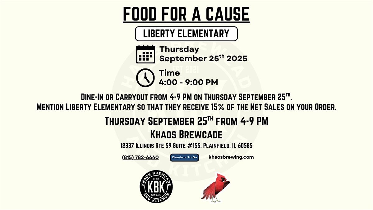 Khaos Brewcade Food for a Cause - Liberty Elementary - Thursday 9/25/25, 25 September | Event in Plainfield