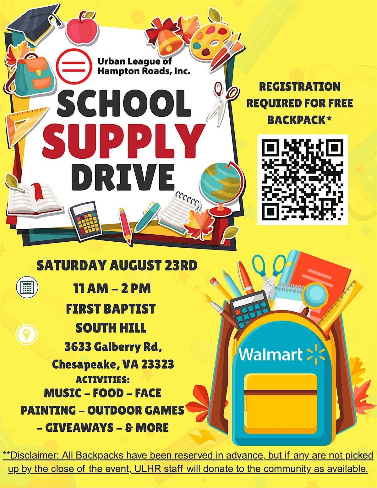 2025BacktoSchool Bookbag Giveaway Western Tidewater-First Baptist SouthHill, 23 August | Event in Chesapeake
