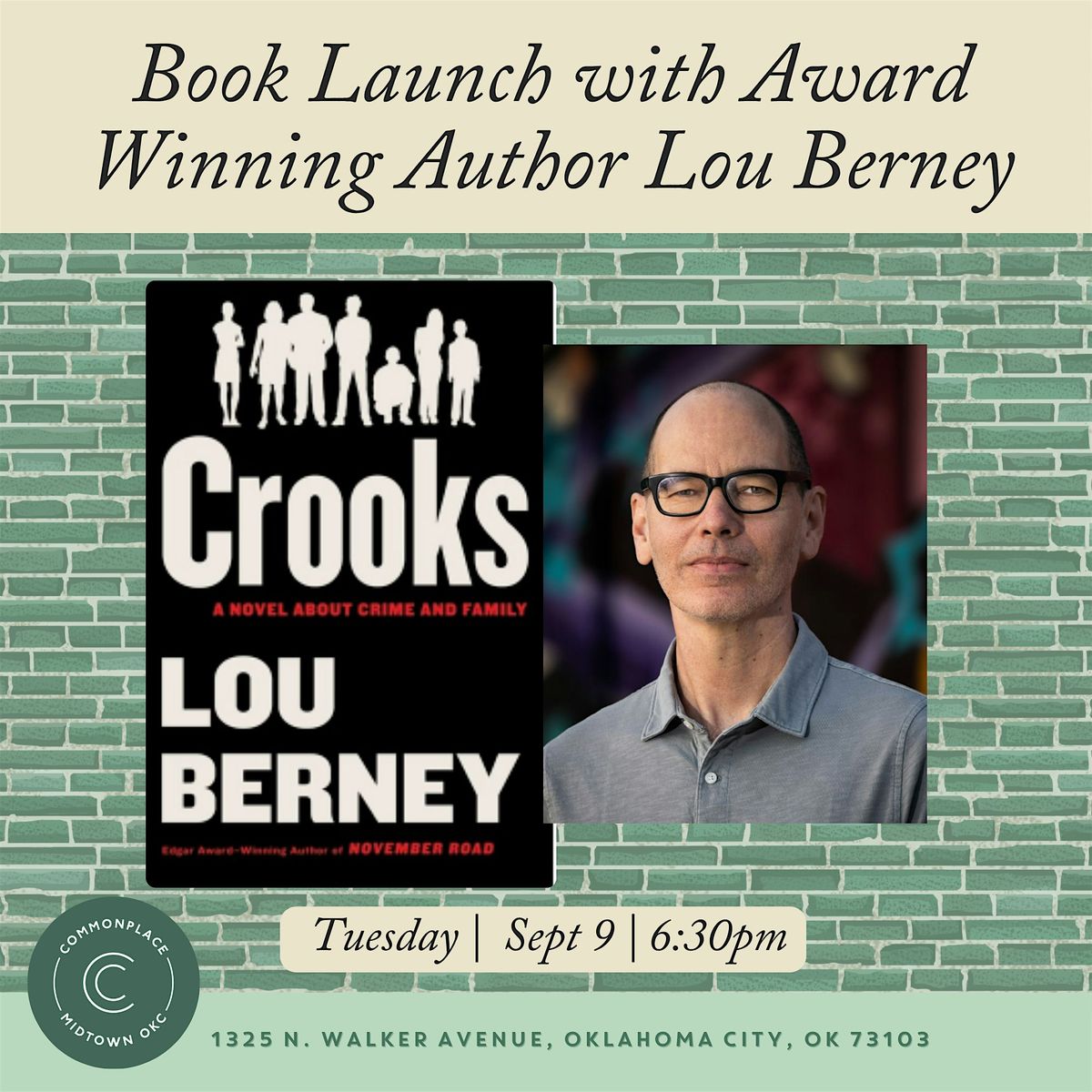 Book Launch of The Crooks, by Lou Berney, 9 September | Event in Oklahoma City | AllEvents