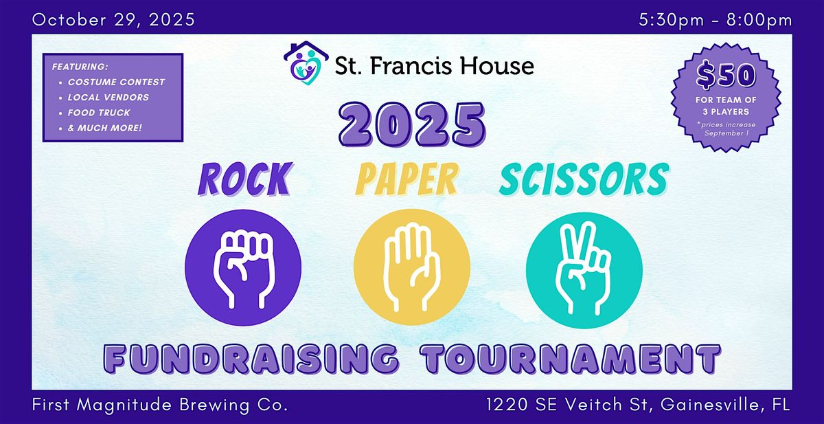 2025 Rock Paper Scissors Tournament Benefiting St. Francis House, 29 October | Event in Gainesville | AllEvents