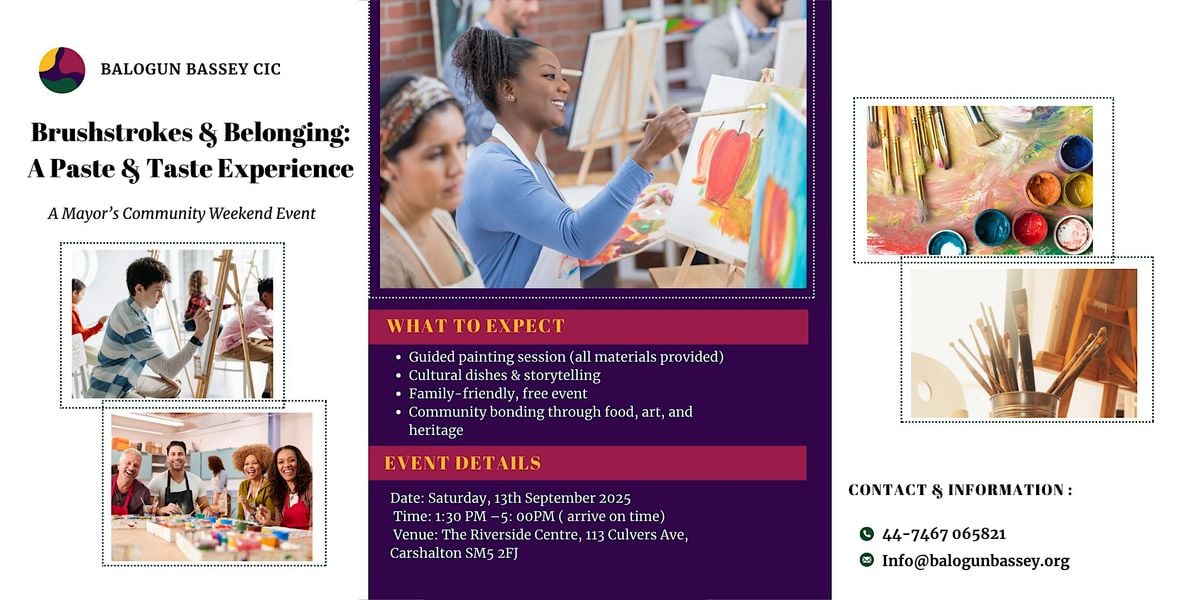 Brushstrokes & Belonging: A Free Paint & Taste Cultural Event, 13 September | Event in Carshalton