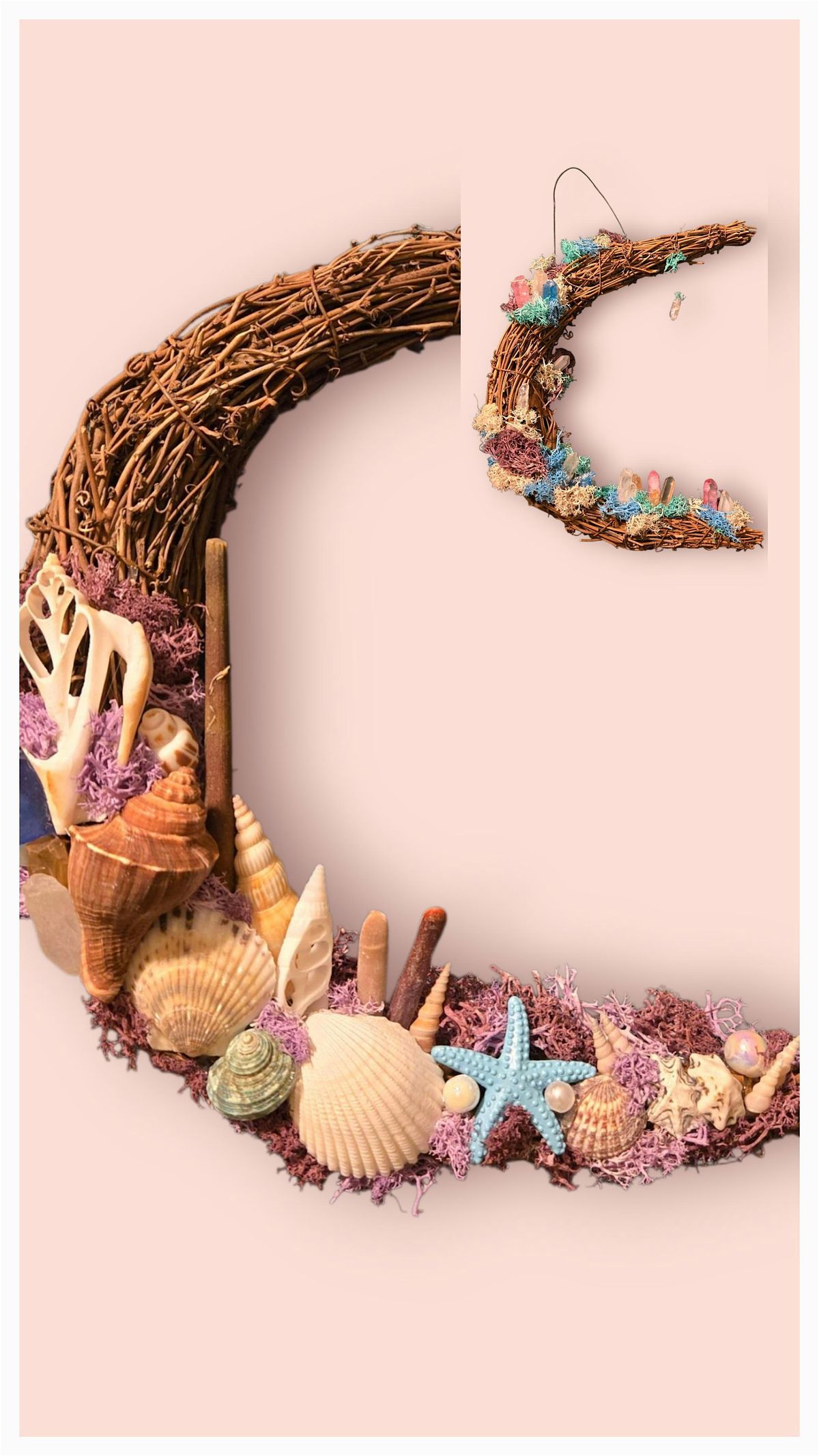 Mixed Media Crystal or Coastal Crescent Moon Grapevine Wreath Craft Class, 13 September | Event in Ormond Beach