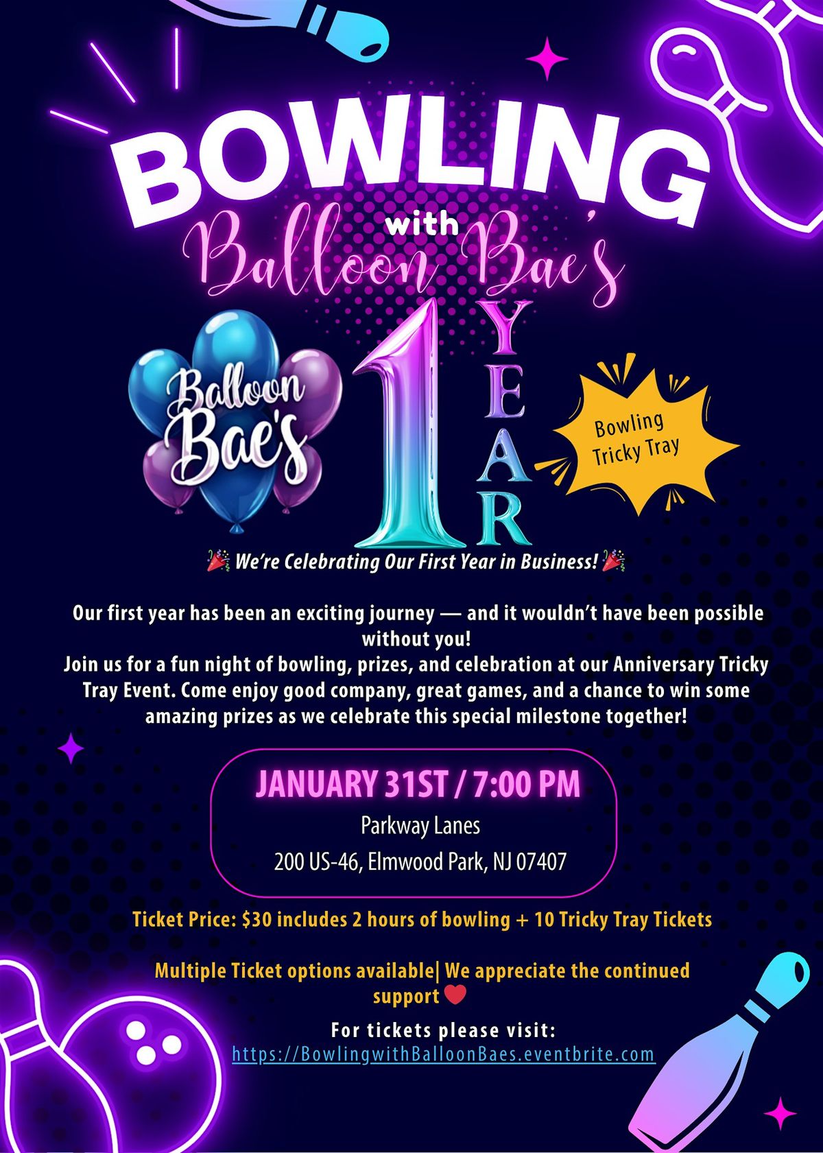 Bowling with Balloon Bae’s, 31 January | Event in Elmwood Park | AllEvents