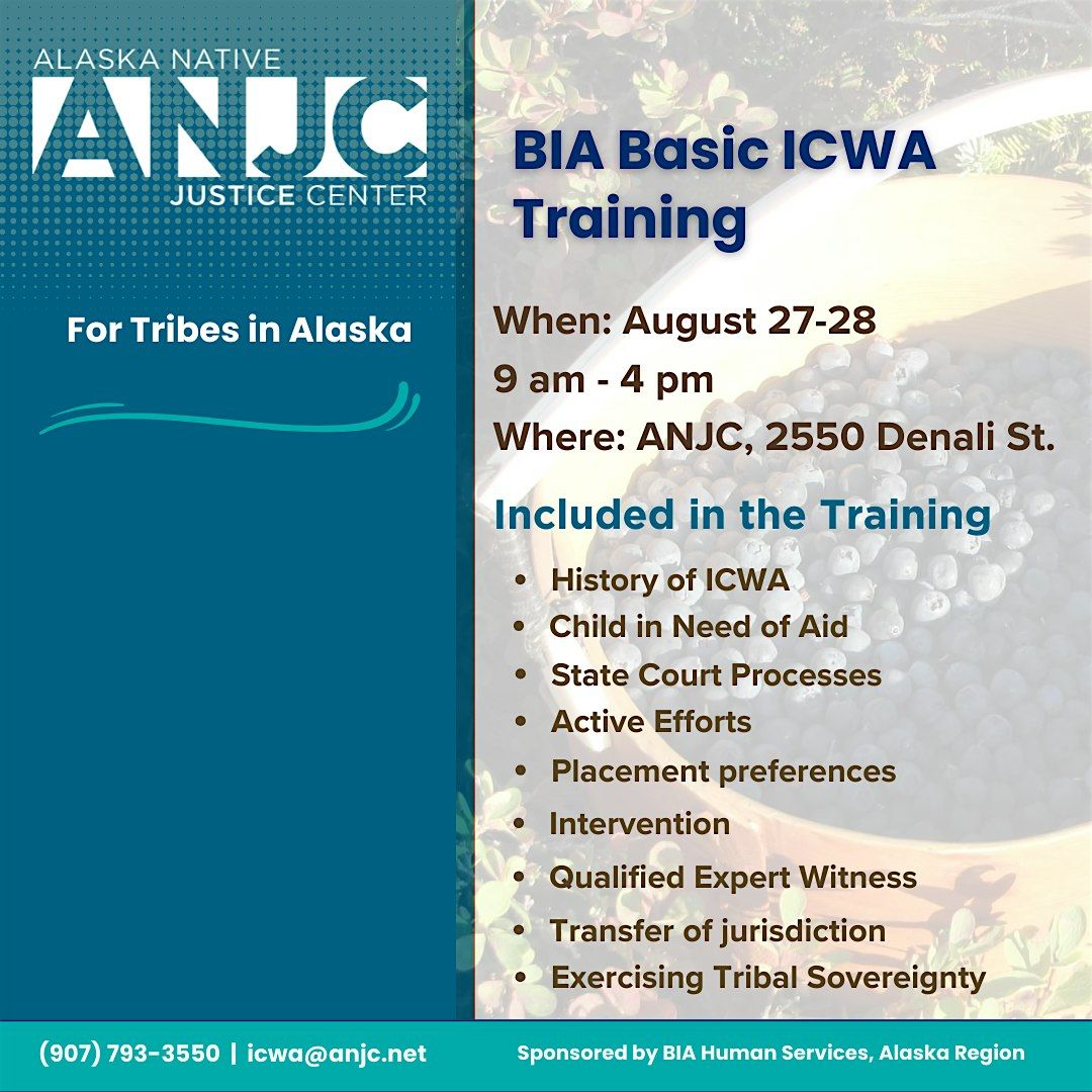 BIA Basic ICWA Training for Tribes, 27 August | Event in Anchorage | AllEvents