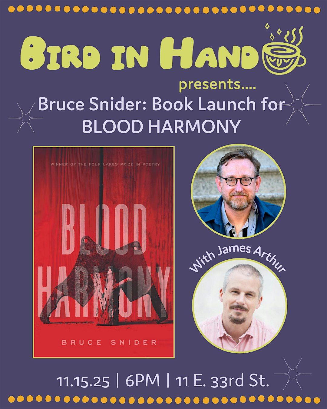 Bruce Snider: Book Launch for BLOOD HARMONY (with James Arthur), 15 November | Event in Baltimore | AllEvents