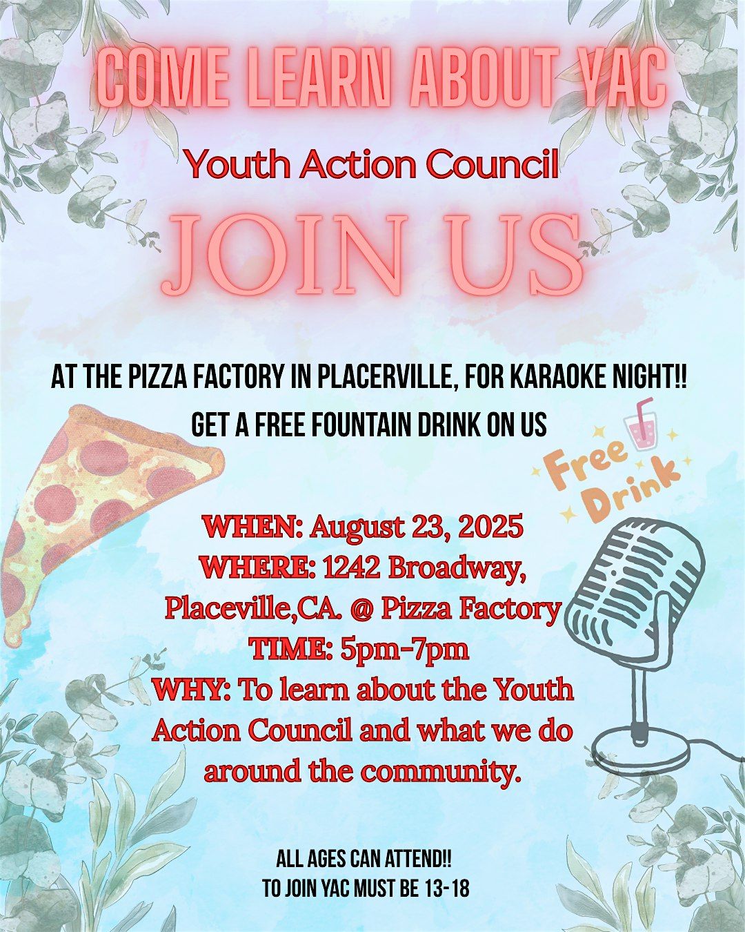 "Get To Know YAC" Pizza Party, 23 August | Event in Placerville | AllEvents
