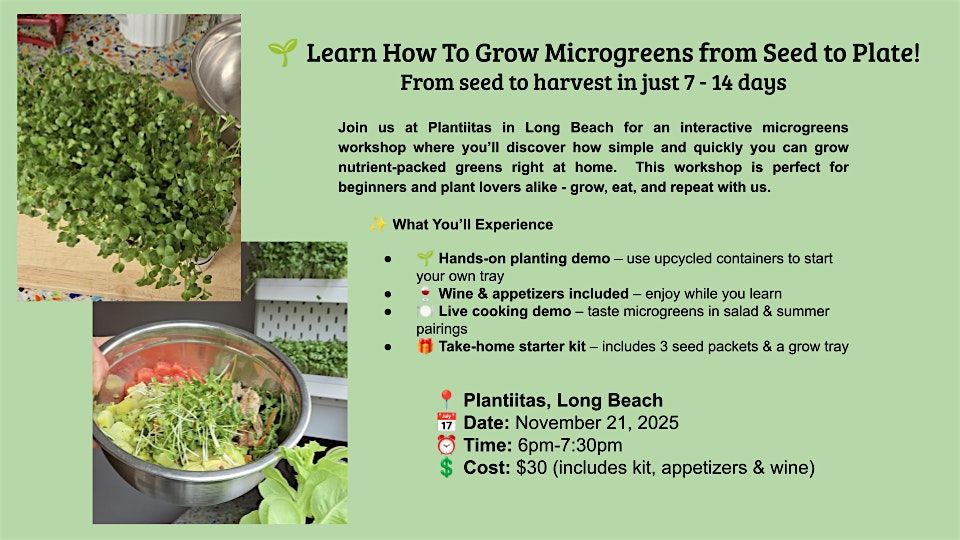 Plantaire Microgreens Workshop, 21 November | Event in Long Beach | AllEvents
