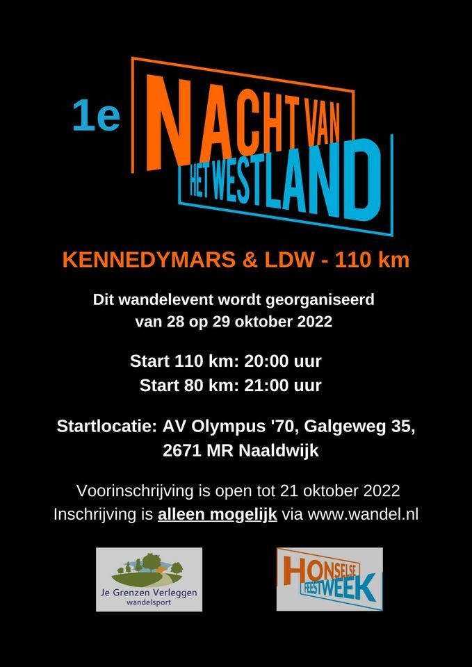 Nacht van het Westland Kennedymars & LDW110 km, October 28 2022 Online Event AllEvents.in Nacht van het Westland Kennedymars & LDW110 km, October 28 2022 Online Event AllEvents.in