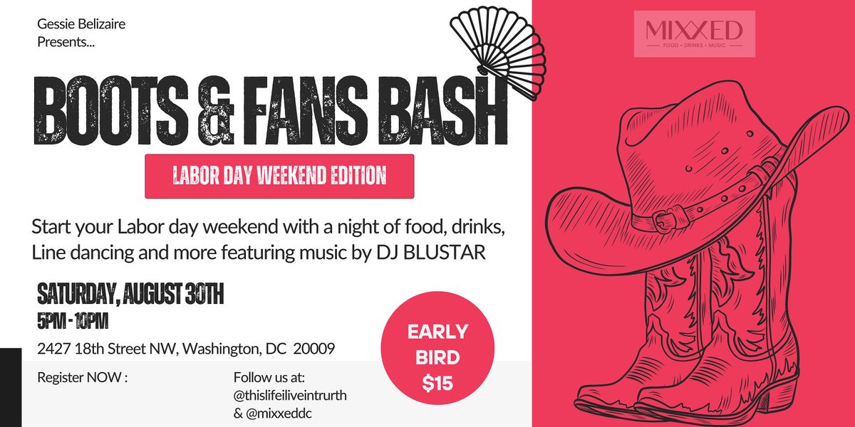 Boots & Fans Bash, Labor Day Weekend Edition, with DJ Blustar, 30 August | Event in Washington | AllEvents