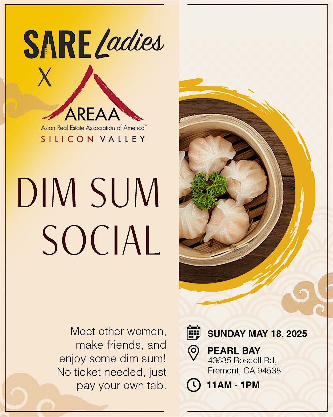 SARE Ladies x AREAA Silicon Valley: Bay Area Dim Sum Social! | Event in Fremont | AllEvents