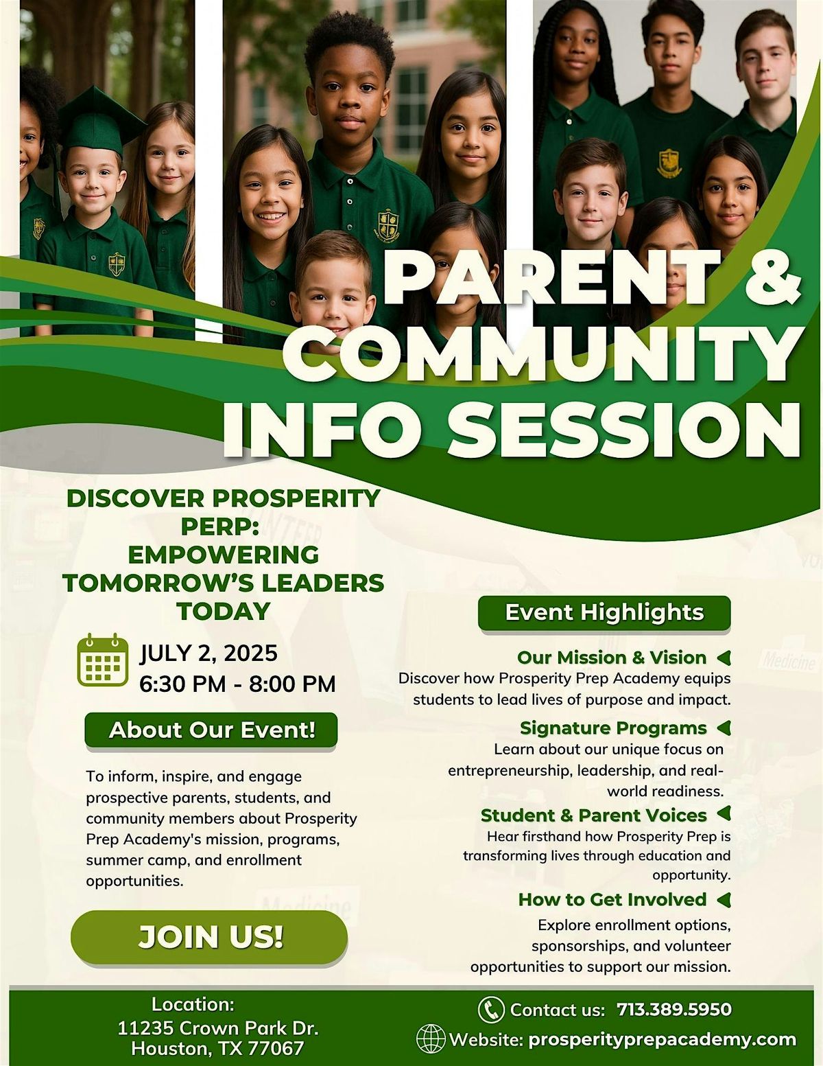 Parent & Community Info Session – Discover Prosperity Prep Academy, 2 July | Event in Houston | AllEvents