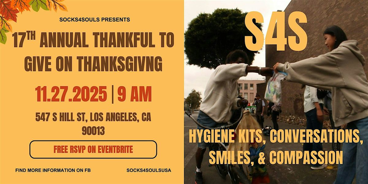 Socks4Souls 17th Annual Thankful to Give on Thanksgiving Day, 27 November | Event in Los Angeles | AllEvents