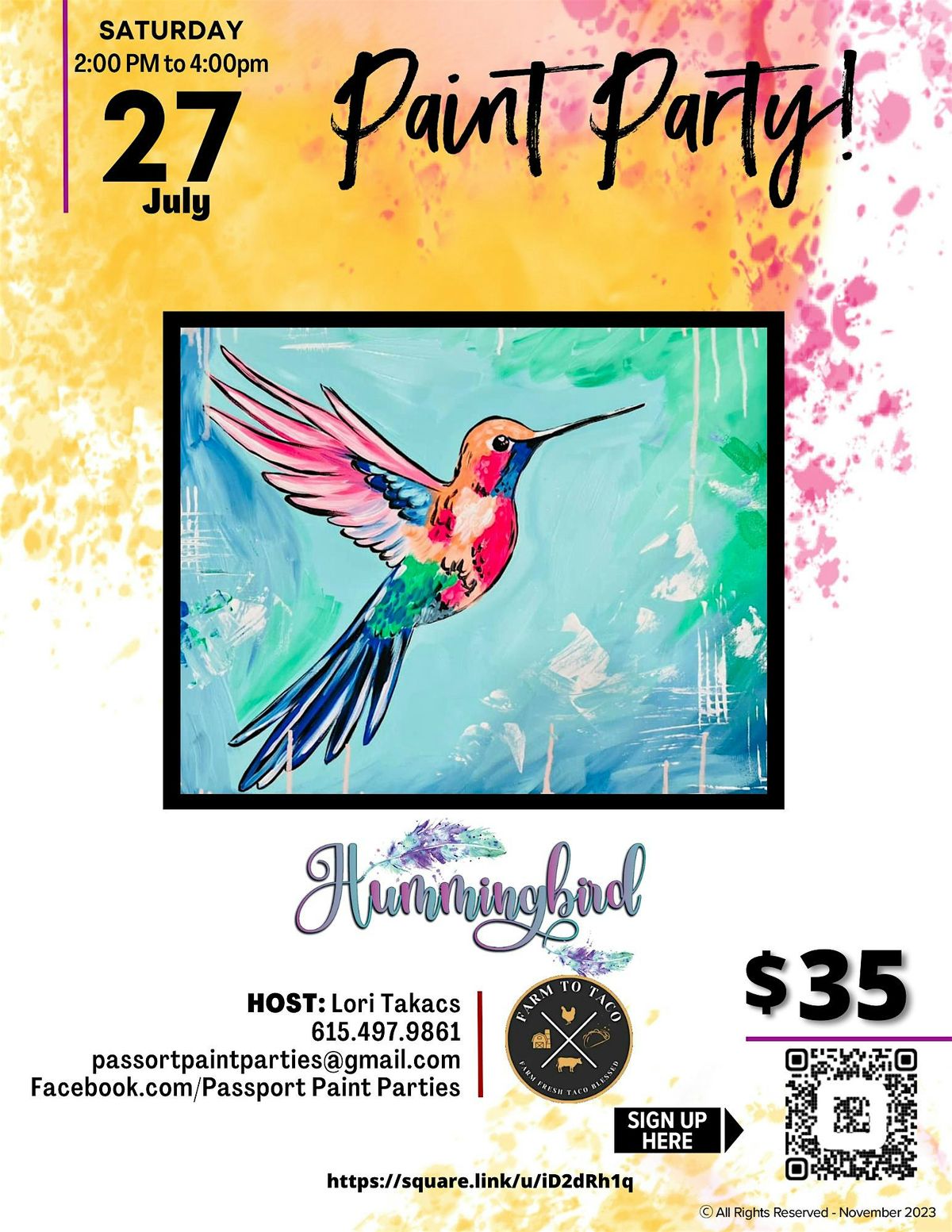 7.27.25 Hummingbird Paint and Sip at Farm to Taco in Trinity, 27 July | Event in New Port Richey | AllEvents