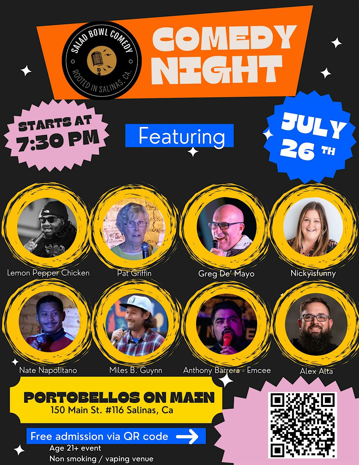 Comedy Night at Portobello's on Main, 26 July | Event in Salinas | AllEvents