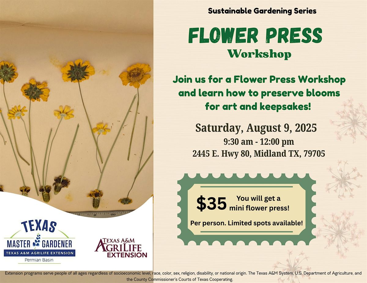 Flower Press Workshop, 9 August | Event in Midland | AllEvents
