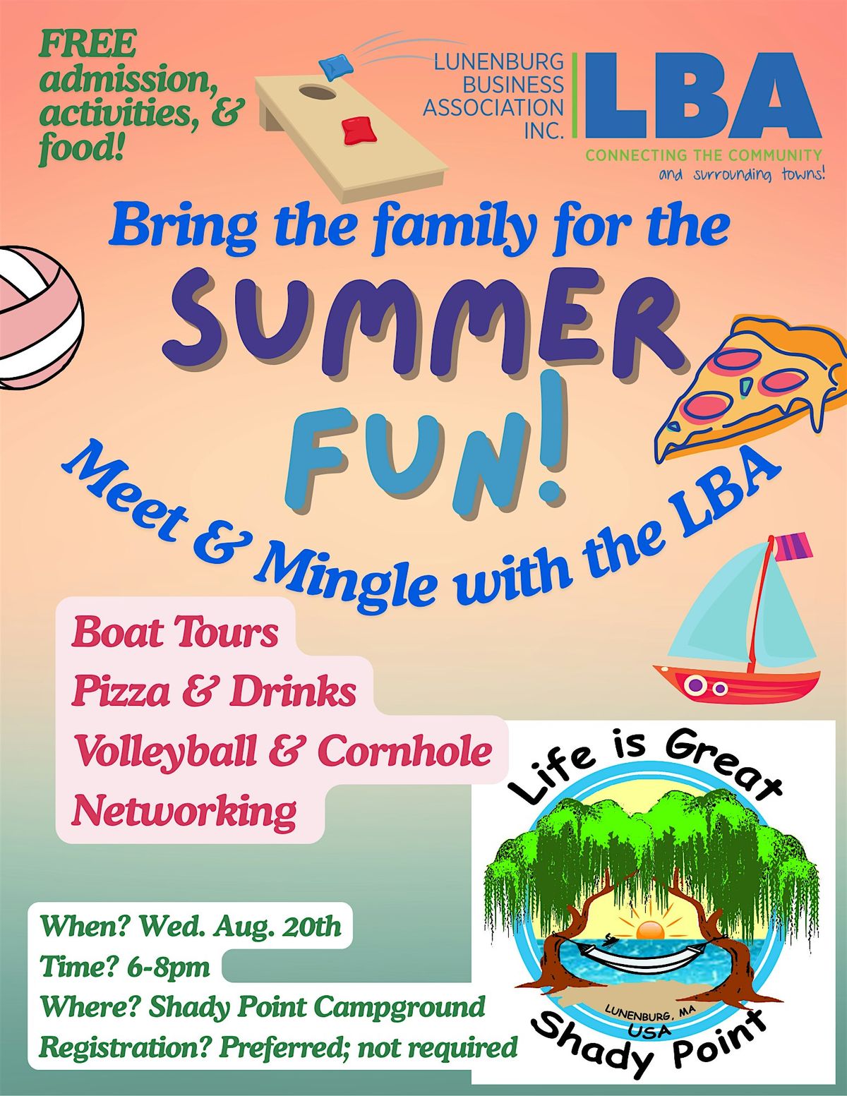 Summer Fun Meet & Mingle with the LBA at Shady Point Beach Campground, 20 August | Event in Lunenburg