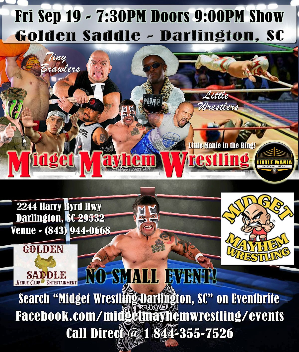 Midget Mayhem Wrestling Rips Through the Ring! Darlington SC 18+, 19 September | Event in Darlington | AllEvents
