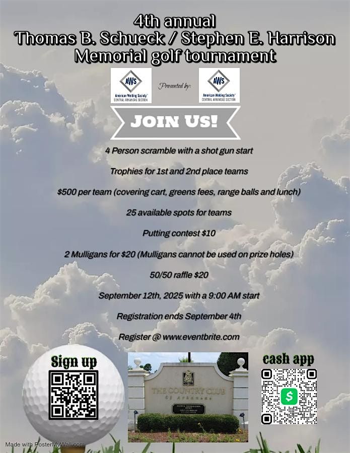 4th annual Thomas B. Schueck/Stephen E. Harrison Memorial golf tournament, 12 September | Event in Maumelle