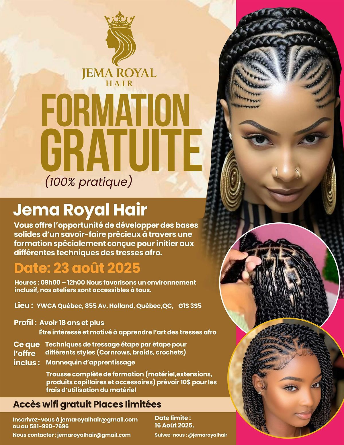 Formation pratique aux techniques des tresses afro, 23 August | Event in Québec | AllEvents