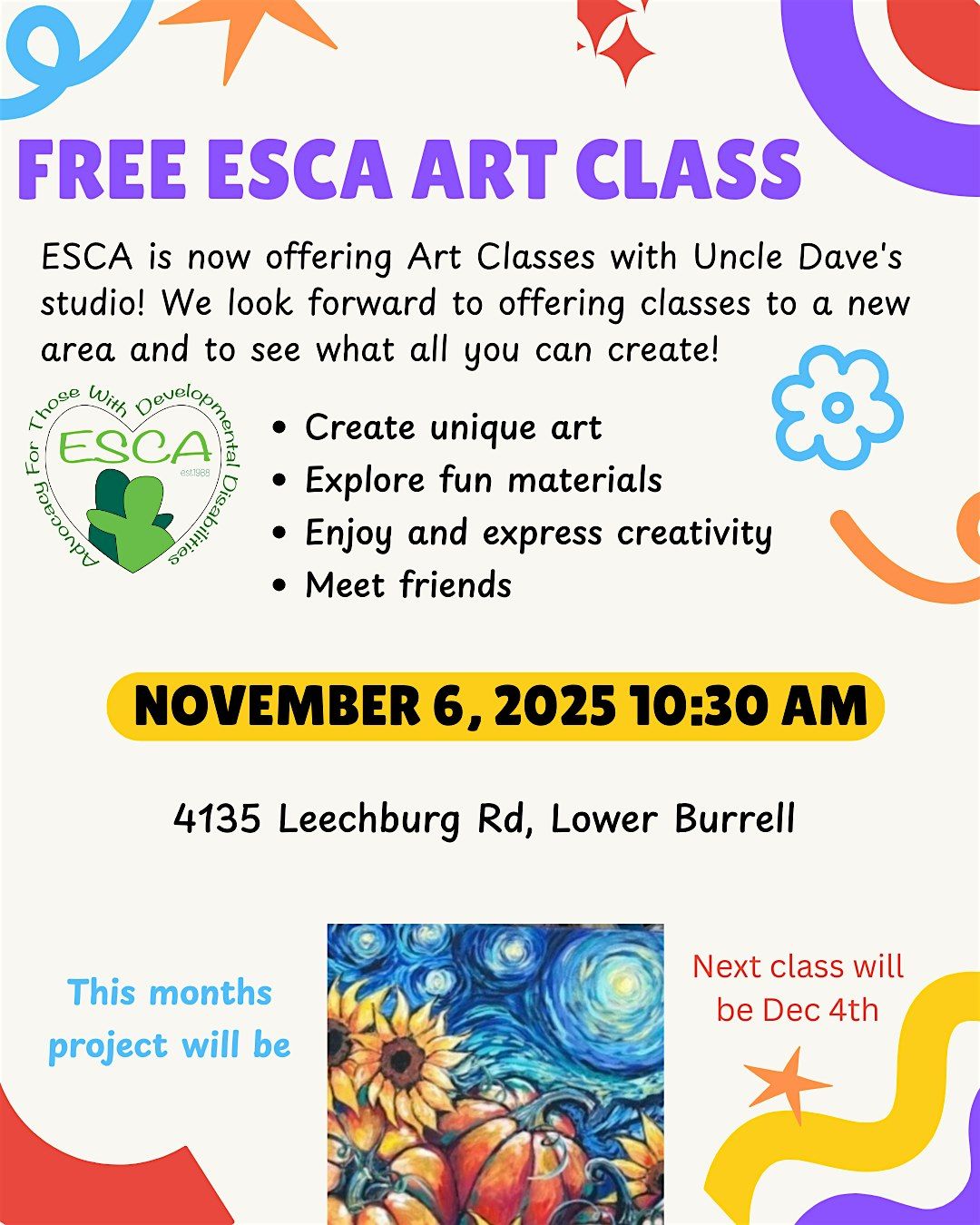 Free ESCA Art Class- Uncle Dave's, 6 November | Event in Lower Burrell | AllEvents
