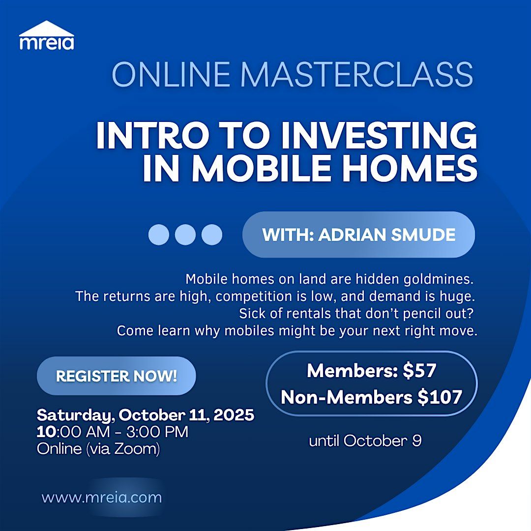 Online Masterclass: Intro to Investing in Mobile Homes with Adrian Smude, 11 October | Event in Oceanport