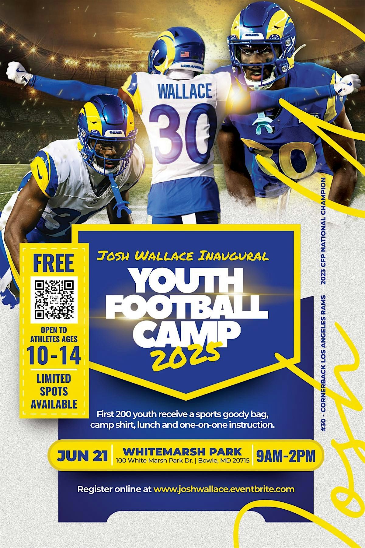Josh Wallace Inaugural Youth Football Camp, 21 June | Event in Bowie | AllEvents
