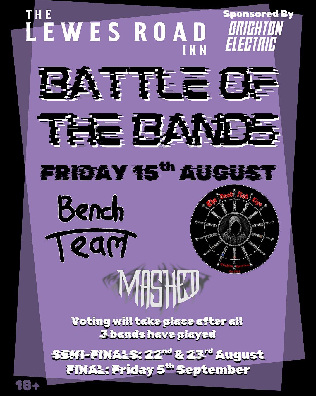 Battle Of The Bands: Mashed vs. Bench Team vs. The Dead Red Lips, 15 August | Event in Brighton and Hove | AllEvents