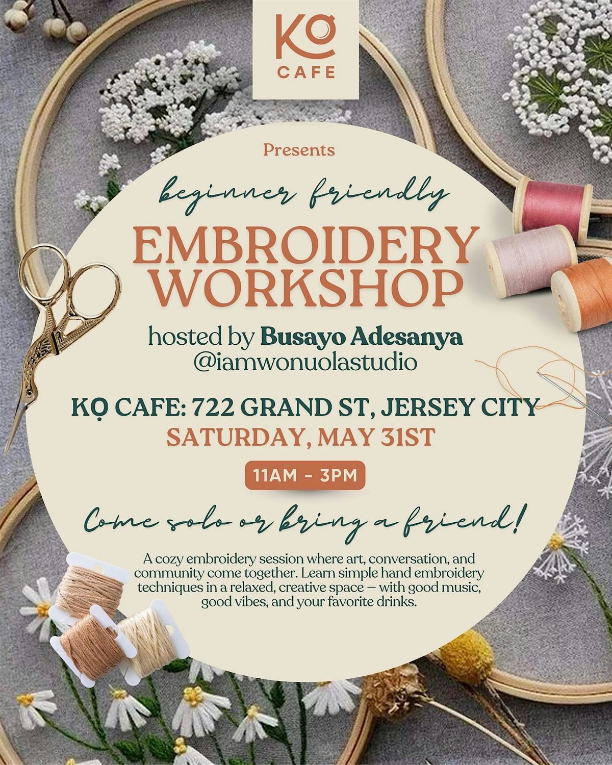 Embroidery Workshop at Kọ Cafe, 31 May | Event in Jersey City | AllEvents