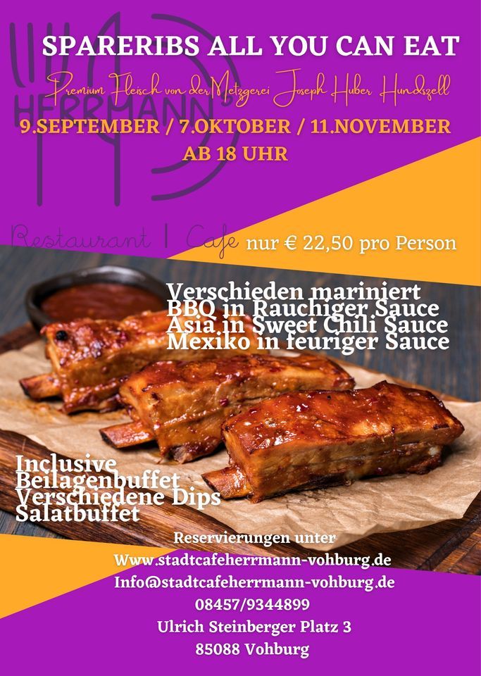 Spareribs All you can eat, Stadtcafe Herrmann Vohburg, Neuburg, 9 September 2023 AllEvents.in