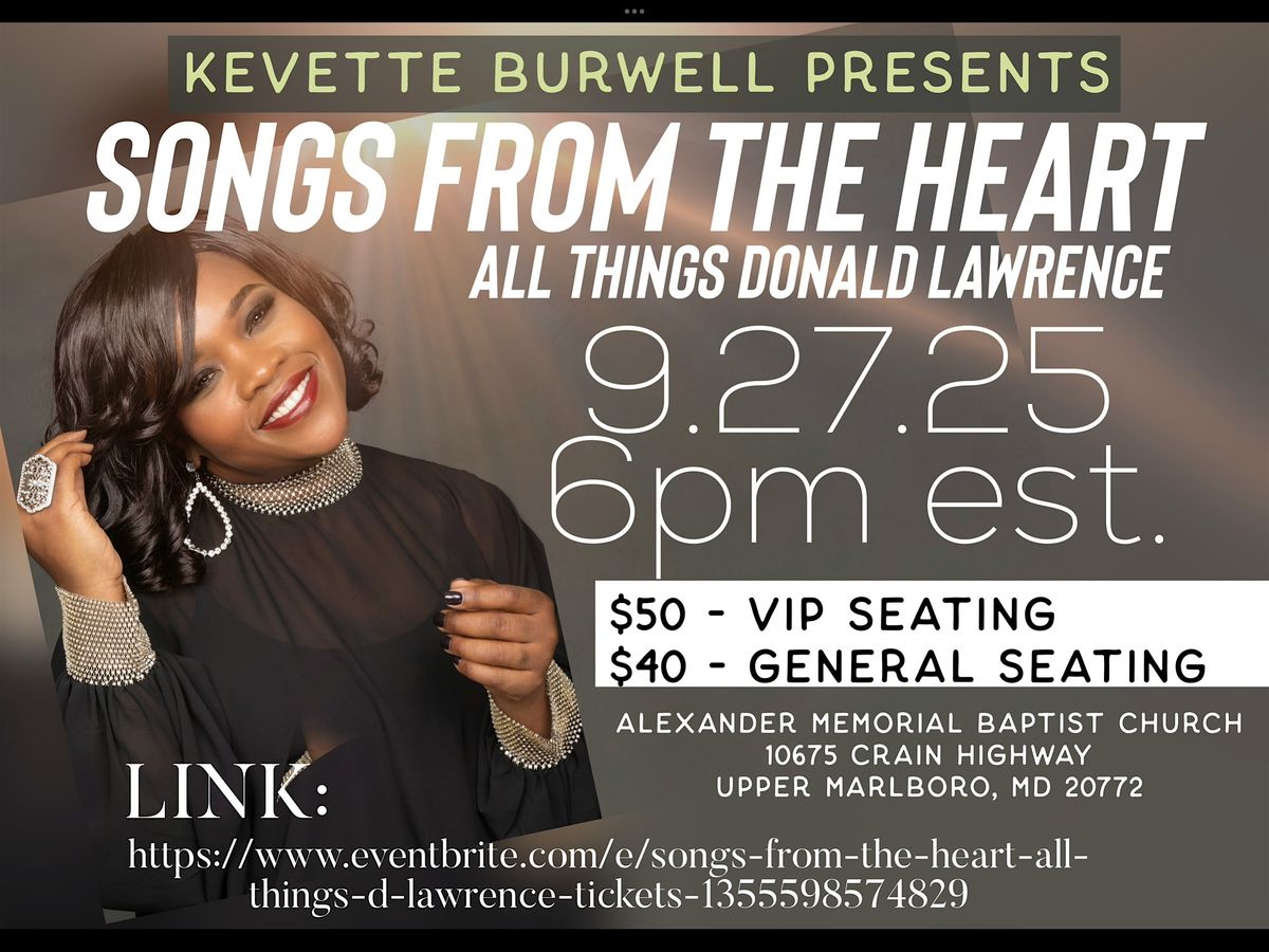 Songs From The Heart - All Things D. Lawrence, 27 September | Event in Upper Marlboro | AllEvents