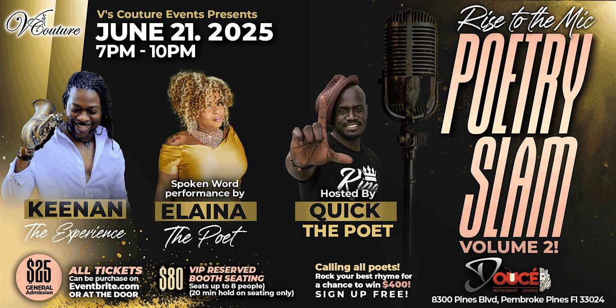 V's Couture Events Presents Rise to the Mic Poetry Slam Volume 2, 21 June | Event in Pembroke Pines | AllEvents