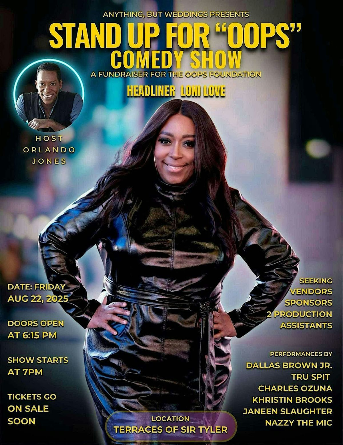 Stand Up for OOPS  Comedy Show hosted by Orlando Jones headliner Loni Love, 22 August | Event in Wilmington