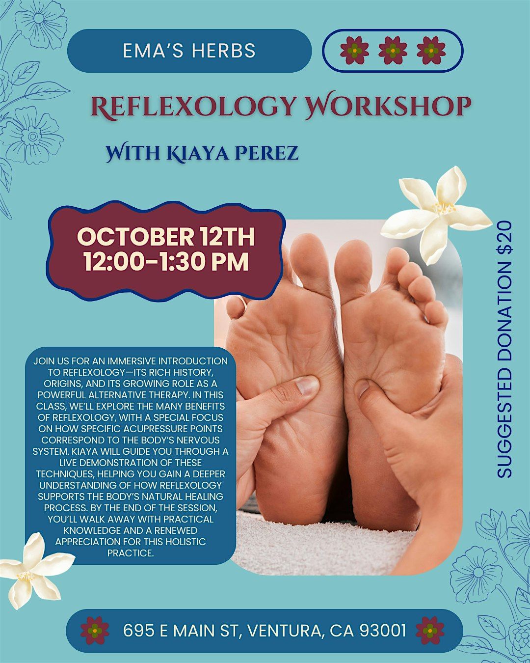 Reflexology Workshop with Kiaya Perez, 12 October | Event in Ventura | AllEvents