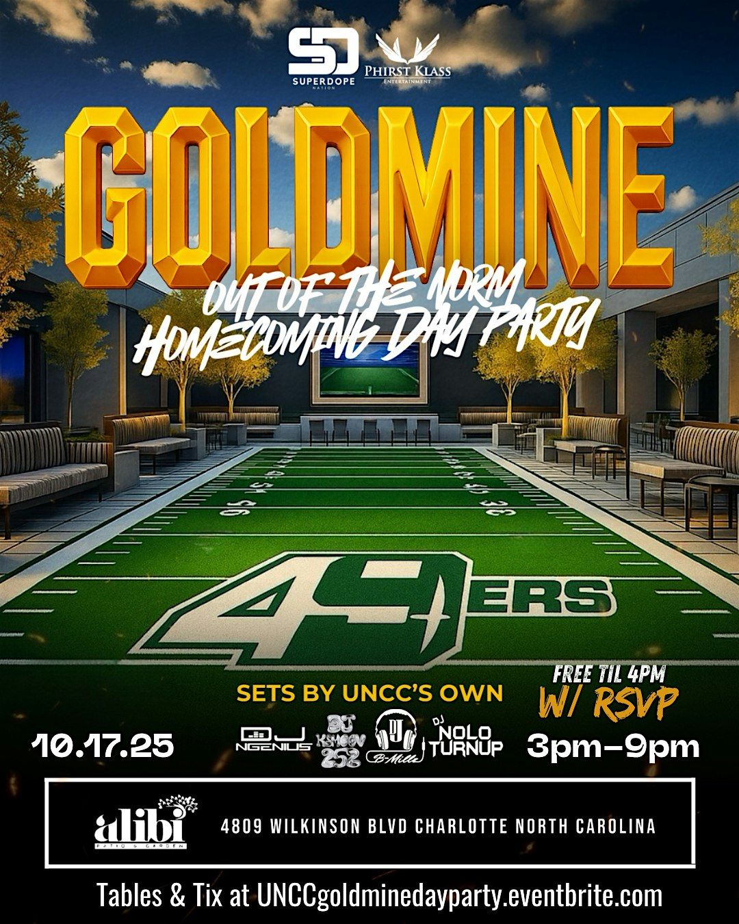 Gold Mine: Out of the Norm Homecoming Day Party, 17 October | Event in Charlotte | AllEvents