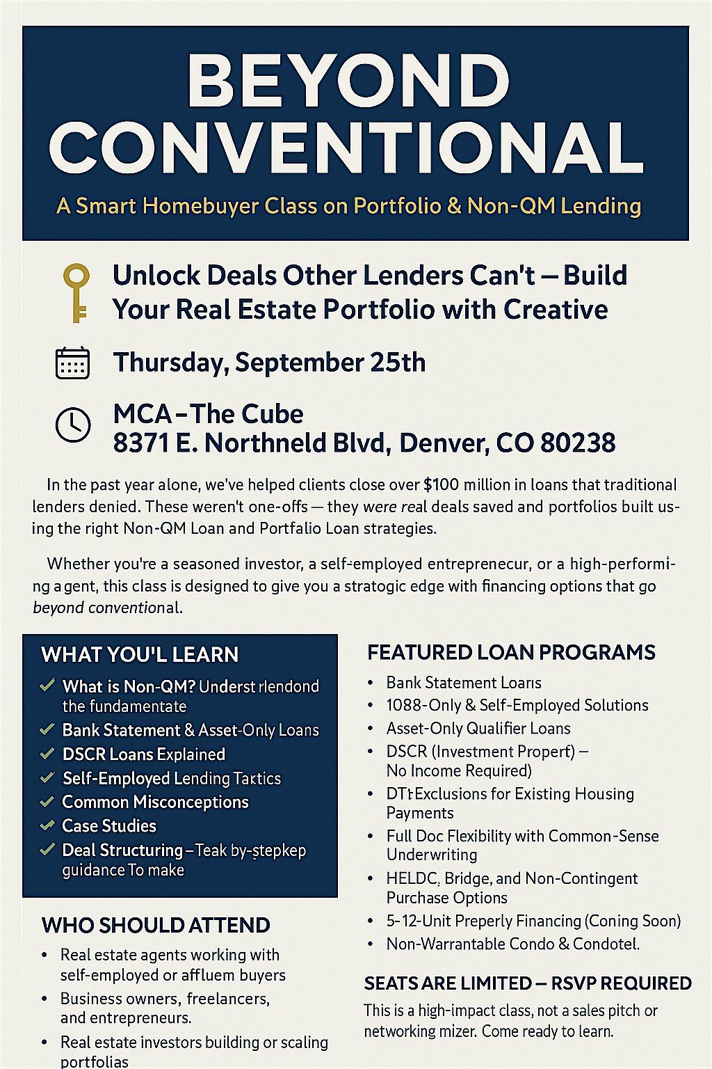 Beyond Conventional: A Smart Homebuyer Class on Portfolio & Non-QM Lending, 25 September | Event in Denver