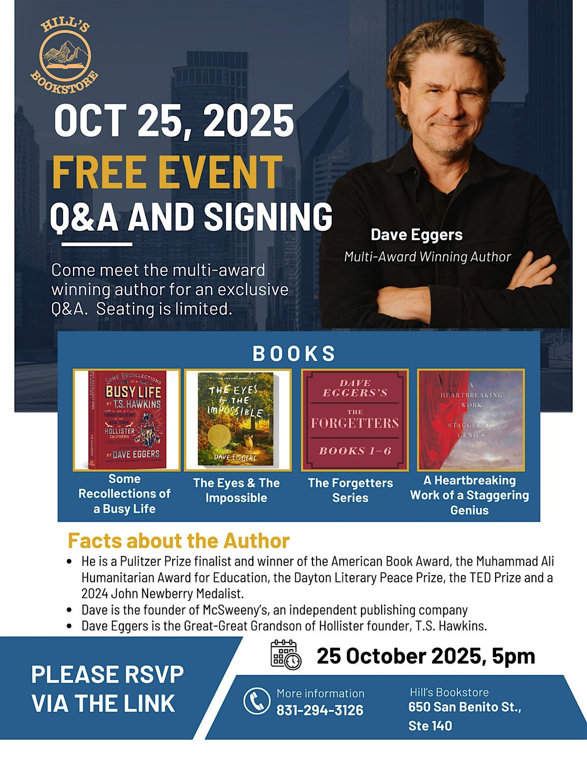 An Evening with Dave Eggers, 25 October | Event in Hollister | AllEvents