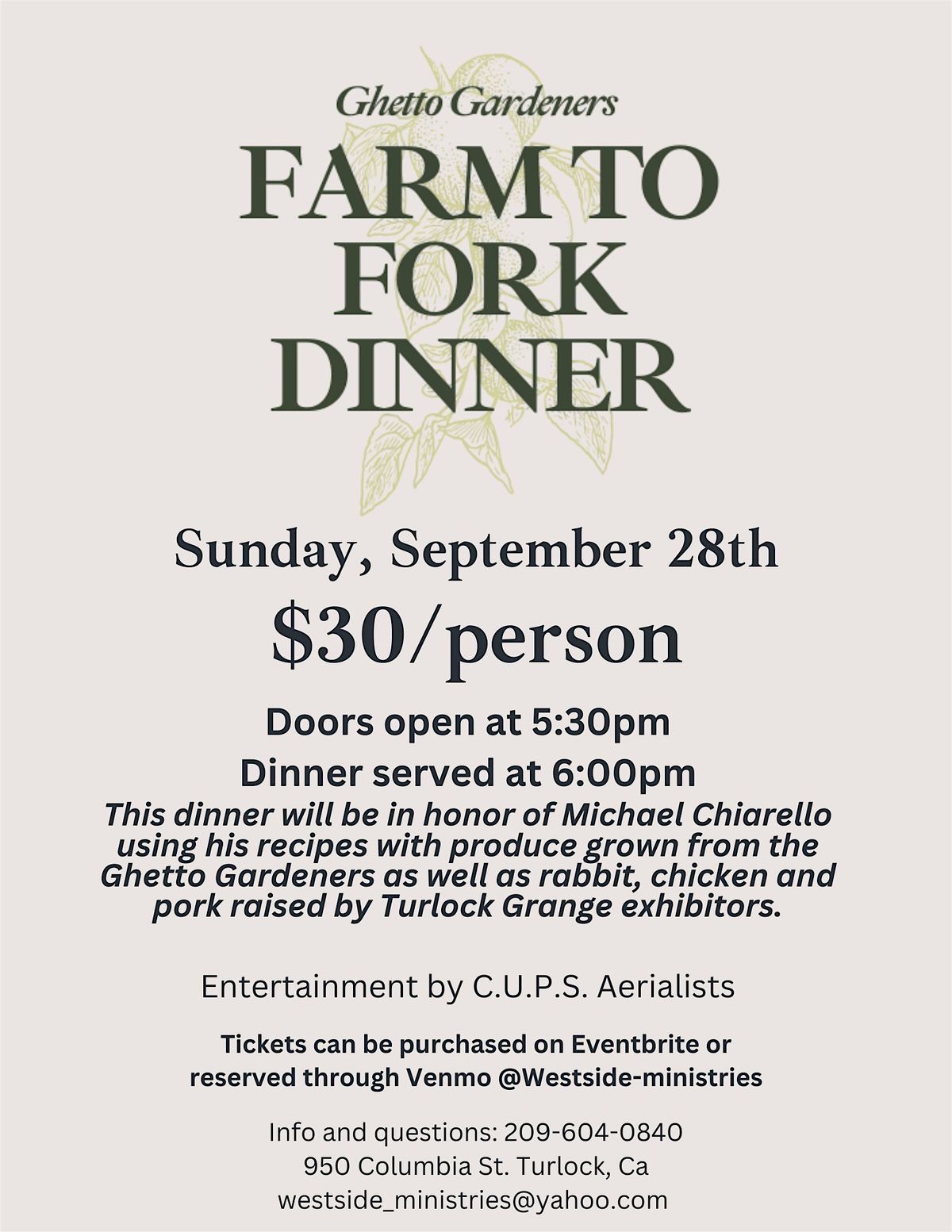 Farm To Fork Dinner Fundraiser, 28 September | Event in Turlock | AllEvents