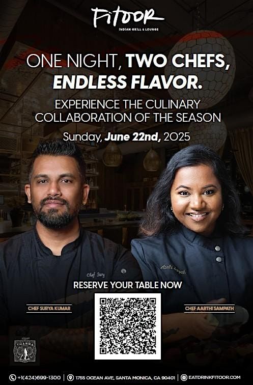 Culinary Collab Chefs Aarthi Sampath & Surya Kumar, 14 August | Event in Santa Monica | AllEvents
