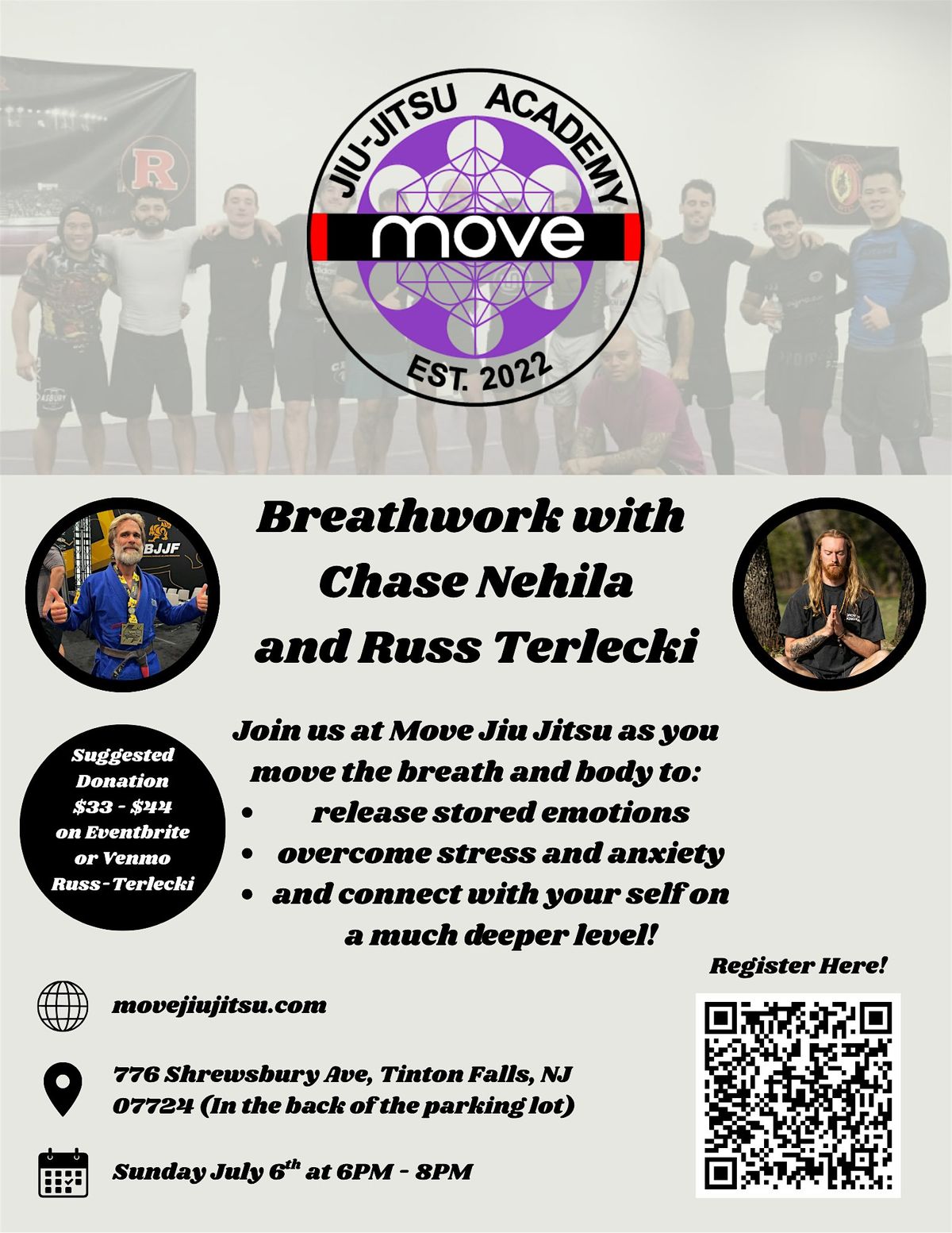 Breathwork at Move Jiu Jitsu, 6 July | Event in Tinton Falls | AllEvents